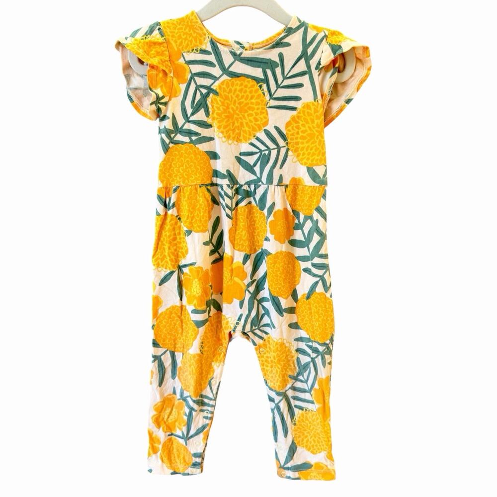 TEA Baby Girls Flutter Sleeve Romper Marigold Floral 18-24 M 100% cotton